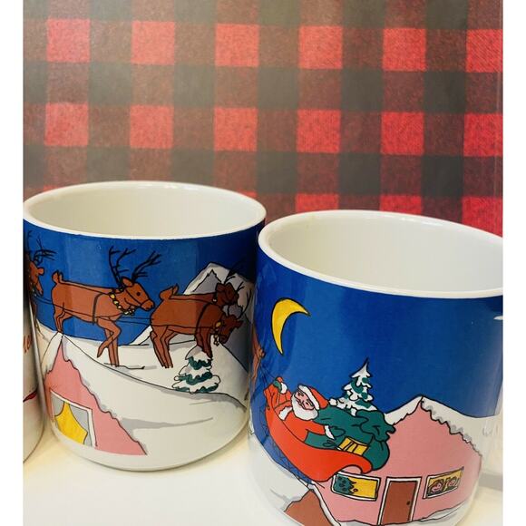 Retro Christmas Mugs 4 Coffee Cocoa Tea Mugs Holiday Traditions Stoneware - Picture 3 of 7